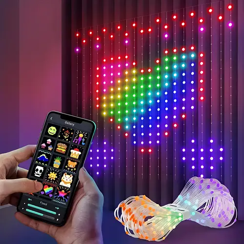 400-LED Bluetooth Curtain Lights - 5V USB Powered, App Controlled, Music Sync, DIY Text & Patterns, Dimmable, Schedule, Group & Splicing Functions, IP65 Waterproof RGB LED Indoor/Outdoor Christmas Mood Lighting for Home Decor, Color Changing
