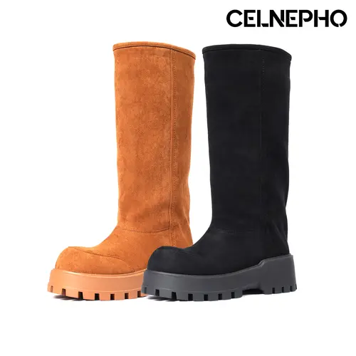 CELNEPHO Fashion Boots for Women Knee High Boot Round Toe Faux Suede Chunky Platform Heel Warm Cozy Comfy Easy Pull on Gifts Everyday Wear Outdoor Party Casual Cosplay Fall Winter Snow Fur Long Tall Dressy Shoes