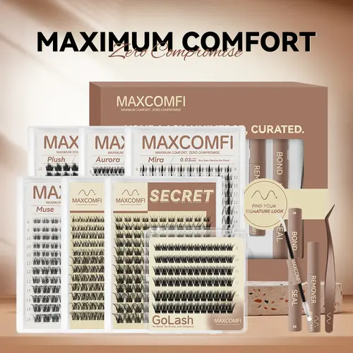 MAXCOMFI Pro DIY Cosmetic Cluster Lashes Set, Limited-Time Deal, Waterproof Long-Lasting Venus Velure Style, Natural to Voluminous Anime Manga Lashes for Beginners, Makeup Essential, Anime Lashes Summervibes,sunscreen