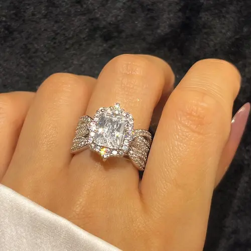 JJ CHIC 3CT Radiant Cut Ring for Women, 5A Cubic Zirconia Engagment Ring Jewelry, Bridal Ring & Vintage Anniversary Wedding Gift