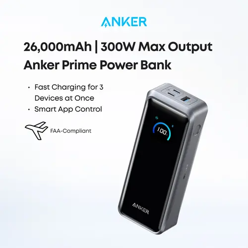 [Limited Offer]Anker Prime Power Bank, 26,250mAh 3-Port Portable Charger with 300W Max Output, Two-Way Charging, TSA-Approved, App Control, for MacBook, iPhone 17/16 Series, and More (Base Not Included)#DealsForYouDays sohochic