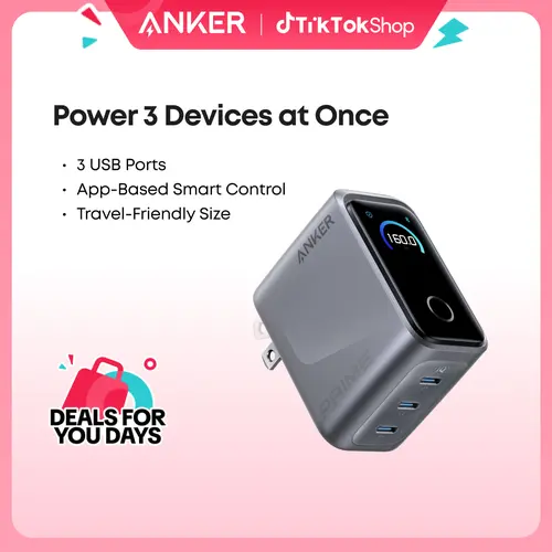 [Limited Offer]Anker Prime Charger, 160W 3-Port Compact USB-C GaN Charger Block, Smart Display and Touch Control, 140W Max Single-Port Charging, for MacBook, iPad, iPhone 17 / 16 / 15 Series, and More sohochic