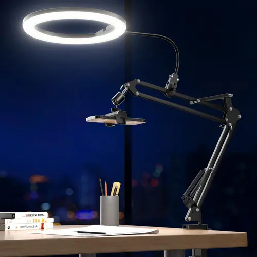 UBeesize 10" Photography Lighting Kit - Adjustable LED Ring Light with Overhead Phone Mount, Stand, Desk Tripod for iPhone, Content Creator Video Recording, Live Stream, Makeup, Adjustable Light