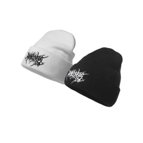 Unisex Solid Color Embroidered Gothic Street Punk Knit Beanie - Warm Acrylic Cold Weather Skull Cap, Adjustable, Streetwear Style, Couple-Friendly, Men's Accessories, Hats, Cool Mens Gifts, Gifts for Him for Autumn & Winter