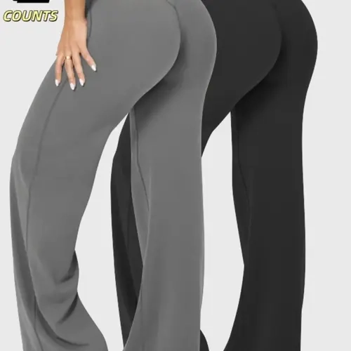 2 PCS Women's High Waisted Elastic Wide Leg Pants, Loose Fit, Fitness Pants, Activewear Pants, Workout Clothes Women, Suitable for Yoga and Pilates, Comfortable Daily Wear, All Seasons