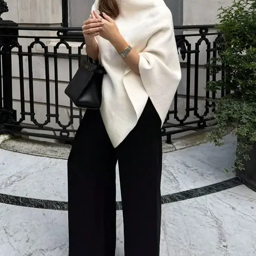 Women's Elegant Loose Solid Color Knitted Fashion Shawl, Fall & Winter Medium-Weight Knit Wrap, Stylish Versatile Accessory for Women