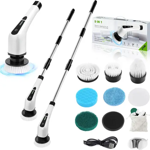 Electric Spin Scrubber, Cordless Waterproof Bathroom Cleaning Brush, 5 Adjustable Speeds, LED Battery Display, 9 Replaceable Brush Heads & Extendable Handle, Shower Scrubber for Grout, Tile, Tub & Glass #TikTokShopBackToSchool #SohoChic