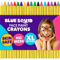 Blue Squid 18pcs XL Washable Face Paint Crayons for Kids Non-Toxic Safe for Sensitive Skin Easy Application Perfect for Parties Playtime and Creative Fun
