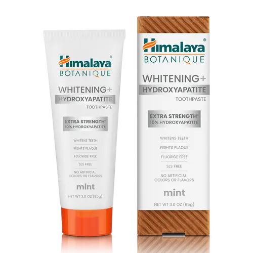 Himalaya Botanique Whitening + Extra Strength Hydroxyapatite Toothpaste - 10% Nano Hydroxyapatite to Support Remineralization & Restore Enamel to Strengthen Teeth - Vegan, Mint Flavor, 3 oz