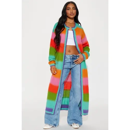 Poppy Striped Long Cardigan - Multi Color
