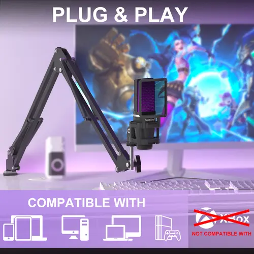 ZealSound A68S Wired USB Metal Condenser Gaming Mic Set - Adjustable, RGB Lighting, Shock Mount, Volume Control, Plug-and-Play, Soft Light Guide, Micro USB Compatible, for PC, Laptop, Android, Streaming Setup, Business (Content Creators), Anniversary