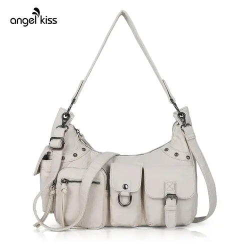 Angel Kiss Women's Soft Eco Vegan Leather Hobo(12.5" x 3.9" x 7") Shoulder Purse - Multi-Pocket, Zip Closure, Removable Strap, Everyday Bag, Bags for Women, Handbag Shoulder Purse, Angel Kiss Bag tiktokshopbacktoschool,back to school,back to school haul