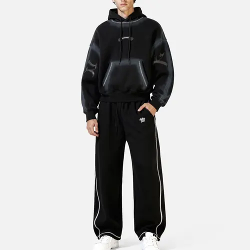 Aelfric Eden Menswear Souffle Cloud ICON 2-Piece Boxy Set - Unisex Oversized Batwing Long Sleeve Hoodie & Baggy Pants, Leather Patch, Plain, Casual, Fleece Warmth w/o Excess Bulk, Y2000 Heavyweight Streetwear