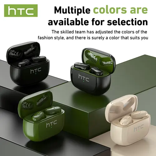 HTC NE51 True Wireless Earbuds - Bluetooth 6.0 In-Ear Headphones, Waterproof with Built-In Microphone, Phone Call Functionality for Sports, Gaming Wireless Headphones