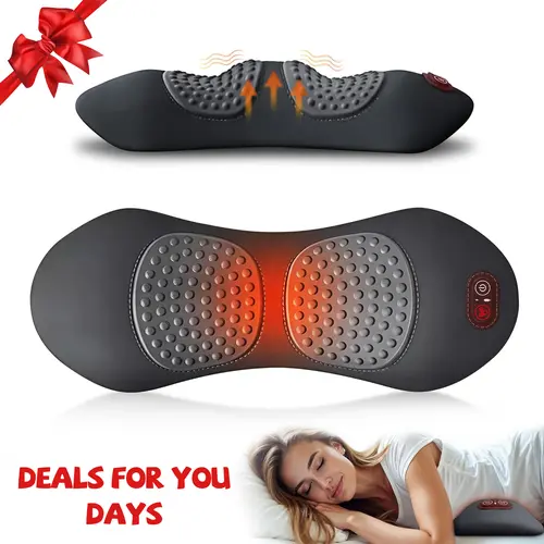 Rechargeable Lumbar Massager Pillow - Height-Adjustable Electric Lumbar Support, Heating Vibration, Circulation Boost, 4-5H Runtime, Automatic, Low Back Pain Relief, Handheld Cordless Feature Massage Device for Body, Home Use (Black)