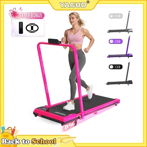 【OUTDOORFUN】 YAGUD Foldable Handrail Adjustable Incline Treadmill, Low Noise Motor Walking Pad, 330lbs Weight Capacity, Remote Control & Wheels for Easy mobility, Dual Shock Absorption System Home Gym Equipment, Home Workout Equipment
