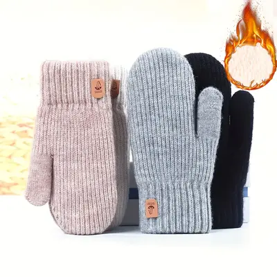 Winter fleece-lined gloves suitable for 11 festivals, cute plush full-cover mittens, suitable for going out