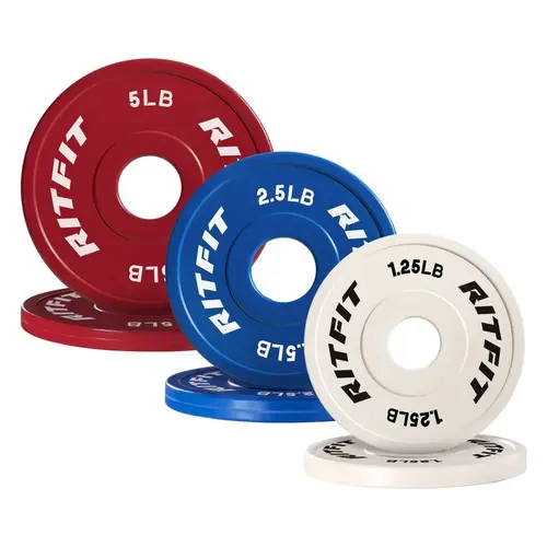 RITFIT Unisex Color-Coded Fractional Rubber Plates - 2" Center Hole, Fits Olympic Bars, Rubber Coating Keeps Workouts Quiet, Compact Home Strength Training Gear, Floor-Safe, Gym Style Weight Lifting, Floor‑Safe Plates