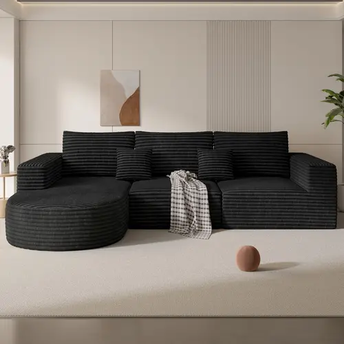 110" Modular Sectional Sofa Couches, Cloud Couches for Living Room, Boneless Sofa with Deep Seat,L-Shape Couch with Chaise,No Assembly Required,Black,1 PCS,dorm essentials,home decor