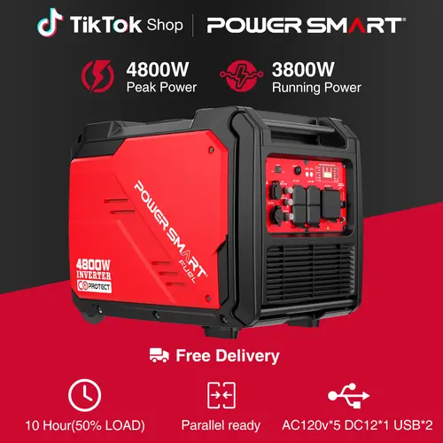 【Summerfinds】PowerSmart 4800W Portable Inverter Generator,Electric Start,Gas Powered Quiet Inverter Generator with CO Alarm & RV Ready 30A Outlet,223cc Engine Eco-Mode Generator for Home Backup,Camping and Tailgating,PS5046CE HB5046C