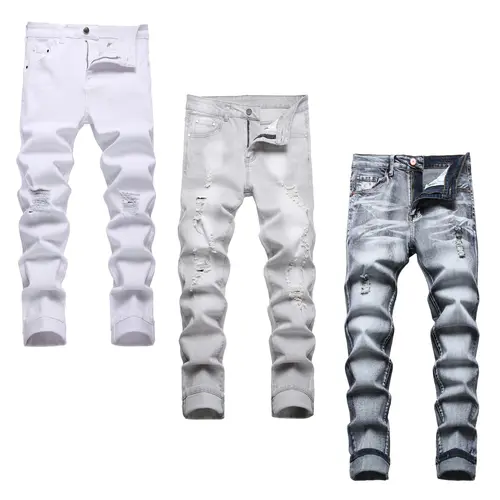 JUNBAOSS Men's Multi Pack Slim Fit Stretch Jeans Ripped Skinny Jeans for Men, Distressed Straight Leg Fashion Casual Popular Chic Comfort Flex Waist Denim Pants, Menswear Classic Street Style Cotton Fabric Jean Natural Hipster Personalized Stylish Jeans S