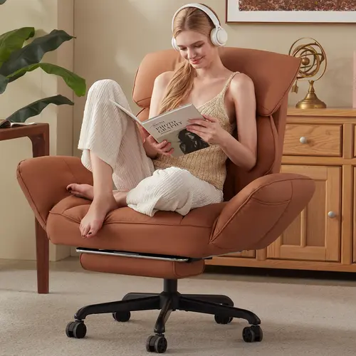 Dowinx Cross Legged Office Chair with Pivoting Armrests,Criss Cross Chair with Pocket Spring Seat & Back,Reclining Computer Gaming Chair with Footrest and Metal Base
