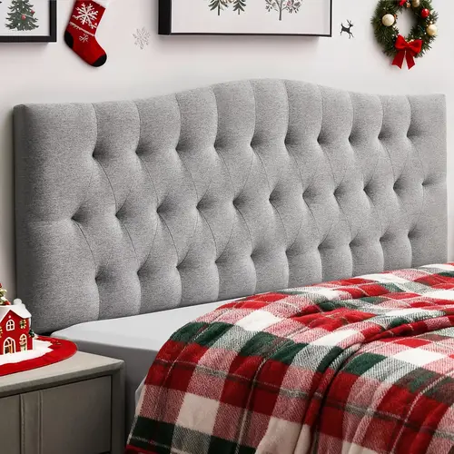 Tufted Upholstered Linen Fabric Queen Headboard Only, Headboard Queen Size with Adjustable Height from 38"–50",Durable Modern Diamond Design Wood Headboads