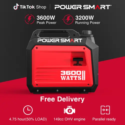 【Summerfinds】PowerSmart 3200 Running Watt 3600W Ultralight Home Backup Generator, 59db@23ft Quiet 70dba From 23ft, Heavy Duty Motor, RV-Ready 30A Outlet, Parallel Capable, EPA Compliant, Storm Emergency Use, Camping, Safe Long-Lasting Usage, DB5035, Porta
