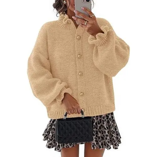 MEROKEETY Women's Fall 2025 Chunky Cardigan Sweaters Trendy Ruffle Button Down Long Sleeve Casual Knit Coat Winter Clothes