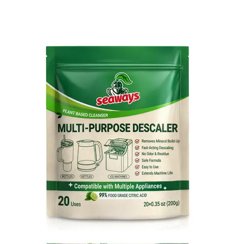 Seaways Ice Machine Cleaner & Additive-Free All-Purpose Chemical-Free Descaler Pack - Easy Pour, Quick Cycle, Faster Dissolving, Bacteria Killing, Prevents Mold, Works for Tumblers/Kettles (20 Uses)