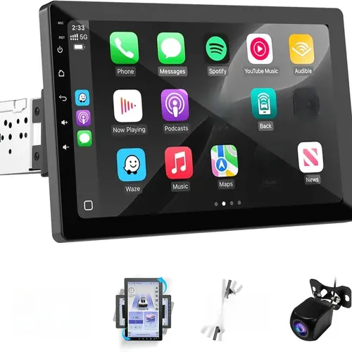 Haudio 10.1 Inch Single DIN Car Video Player, Wireless CarPlay & Android Auto Ready, Rotatable Touchscreen, GPS, Bluetooth, WiFi, AM/FM, Backup Camera, Mirror Link, Easy Install, 1080p HD Video for Road Trips, 1280×720 IPS View