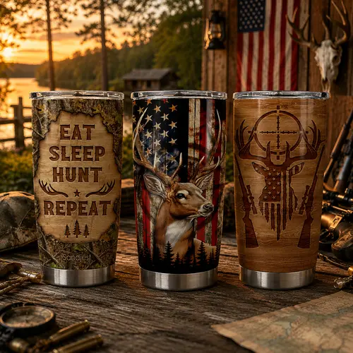 SANDJEST Hunting Collection 20oz Coffee Tumbler with Lid, Portable Travel Mug, Stainless Steel Insulated Drinkware, Father’s Day Gift for Men Him Dad