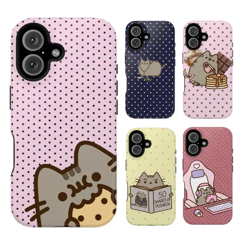 Pusheen The Cat Phone Case, Polka Dot Shockproof Case Cover Compatible With iPhone 16 15 14 13 12 11 Pro Max X XS, Galaxy S25 S24 S23 S22 Ultra, Gift For Christmas, Smartphone, Shell, Cellphone, Accessories, Protector