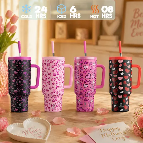 MEOKY Summervibes 40oz Sturdy Stainless Steel Insulated Tumbler Bottle - 24hr Temperature Retention, Leak-Proof, Portable, Single, Colorful, Car-Travel Compatible, Valentine's Day, USA Local Shipping, Multi-Color Options, Back to School