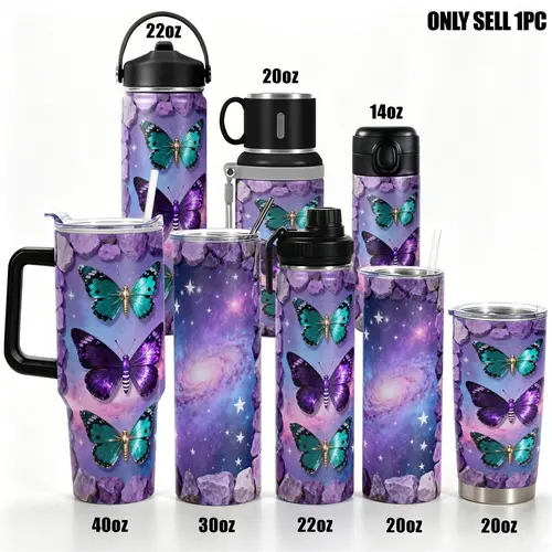 1pc Stainless Steel Cup 40oz/30oz Water Bottle, Insulated Water Bottles, Stainless Steel Tumbler, Vacuum Insulated Tumbler, Drinkware Vacuum Flask, Galaxy Butterfly Design, Leakproof, Large Capacity, Gym, Hiking, Travel Ideal Birthday Christmas Gift