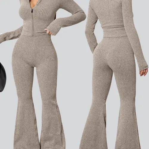 Women's Sportswear Set, Exercise Clothing Set, Casual Fitness, Tight Elasticity Bootie Zipper Sports Top Set, Autumn Winter Ladies Sportswear, Solid Tracksuit Set, Yoga Tracksuit Set, Sportswear for Training