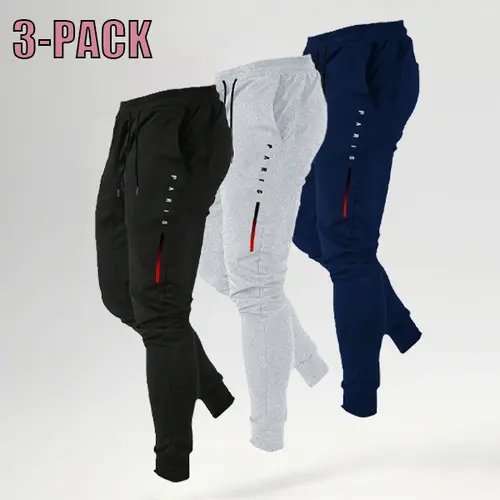 Men's 3 Pack Jogger Set  All Season Outdoor Uncuffed Streetwear, Soft Breathable Machine Washable Non-Transparent Print Multi-Pack Athleisure Pants (Black, Gray, Navy), Non-Transparent Men's Pants,clothes for back to school,first day of school outfits