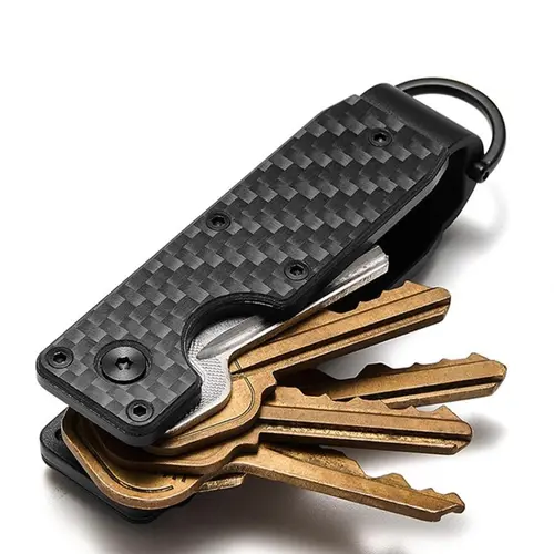 Minimalist Heavy Duty Authentic Keychain, Compact Carbon Fiber Pattern Metal Key Organizer with Screwdriver, Unisex Anti-Scratch Key Clip, Durable Key Ring Holder with Gift Box, Ideal Gift for Friends and Family