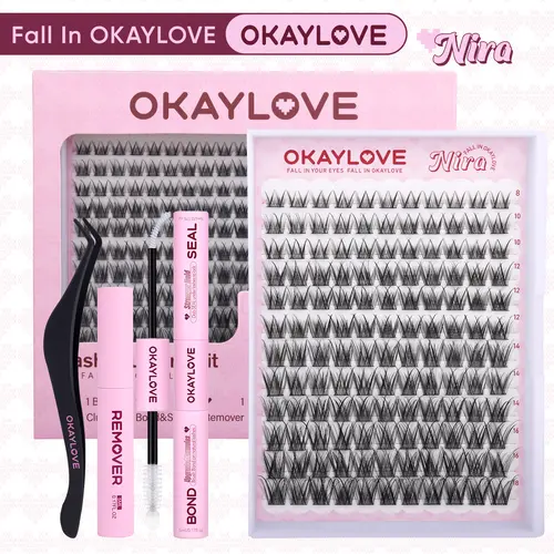 OKAYLOVE Elia Brown Lash Clusters Kit, C Curl Wispy Eyelash Extensions, DIY At-Home Natural Lash Clusters, Realistic Look for Natural Makeup Enthusiasts, Girl Gifts #backtoschool #sohochic, Eyelashes Extensions, Lightweight