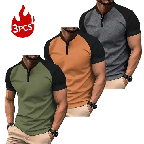 Men's Summer Lightweight Short-Sleeve Henley T-Shirt with Sleeve Cuff Design - Outdoor Sport Ready, Travel-Easy Tee, Fitted Cut, Comfortable, Multifunctional for Travel/Vacation, Casual