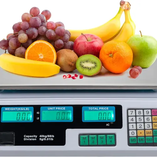 ROVSUN 88LB/40KG Deli Electronic Commercial Price Computing Scale with LCD Display for Retail Outlet Store Kitchen Restaurant Market Farmer Food Meat Fruit Silver White - Black Digital Weighing Machine
