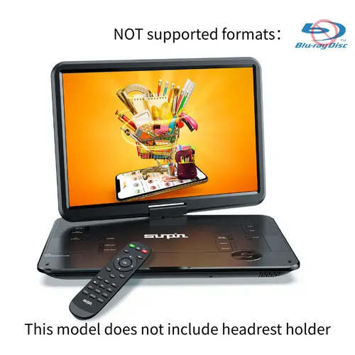 MYDASH 14.9" Portable DVD Player with 12.5" HD Screen, 6-Hour Rechargeable Battery, USB/SD, TV Sync, Region-Free, Surround Sound, Car Charger, Power Adapter & Headrest Case
