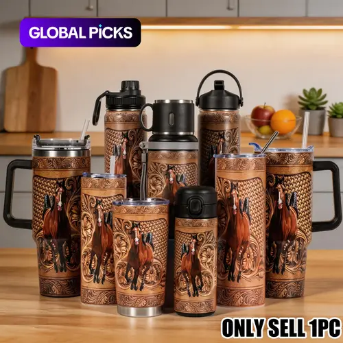 40 oz/30 oz/22 oz, Stylish Tumbler, 1 Pc Gift Stainless Steel Cup, Insulated and Durable Iced Coffee Tumbler Drinkware Featuring a Horse Design, Perfect Gift for Horse Lovers and Equestrians, Great for Hot or Cold Beverages #GLOBAL PICKS