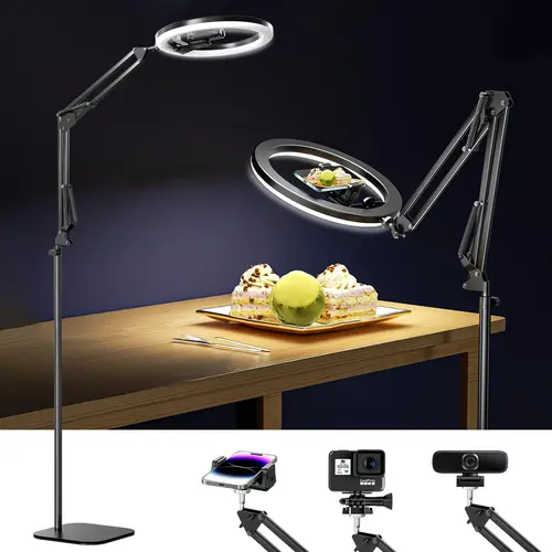UBeesize 12" Ring Light Tripod with Overhead Phone Mount - 75" Adjustable Aluminum Stand for Camera, Smartphone, Mobile Accessories, Content Creator Photography, Live Streaming