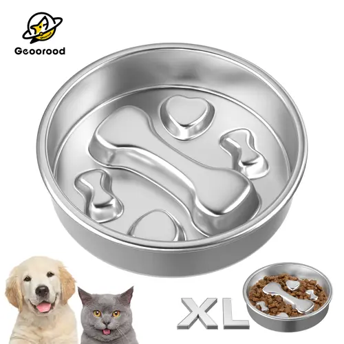 Geoorood Stainless Steel Slow Feed Bowls for Large Breed Dogs - 2-in-1 Slow Feeder & Lick Mat, 3-Cup Capacity, Non-Slip Base, Whisker-Friendly, Summer Essentials Deals, Stainless Steel Bowls,back to school