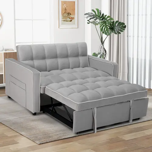 【summergarden】EBELLO Velvet Convertible Pull Out Sofa Bed, 3-in-1 Loveseat Sleeper with Adjustable Backrest, Modern Futon Couch with 2 Pockets, Small Love Seat Sofas for Living Room, Bedroom, Apartment