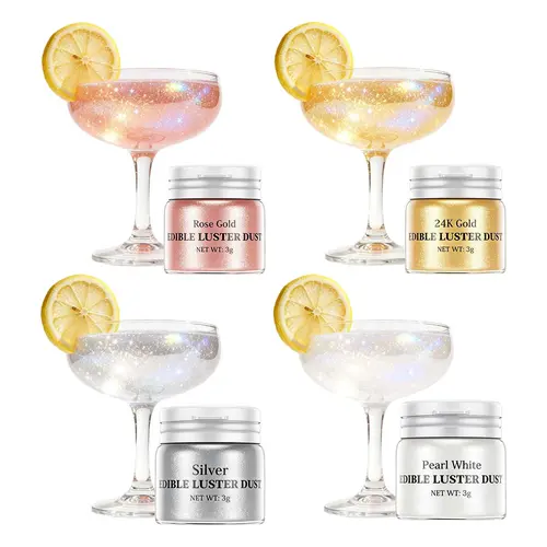 Food Grade Glitter Luster Dust 4×3g Bottle Shimmer Cake Dust Metallic Coloring Powder for Mother's Day&Bake Cake Decor Fondant ChocolateCoverdTreats Candy Drinks Cookie Pastel