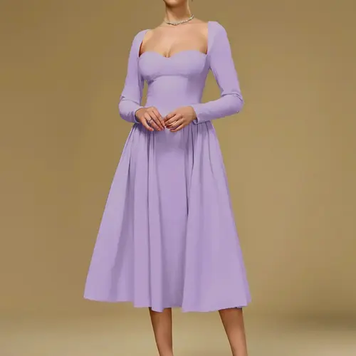 Parthea Backless Tie Shoulder Ruched Long Sleeve Dress, Feminine Elegant Chic Womenswear Formal Wear Evening Gown, Evening Party Dresses, Elegant Cocktail Dress, Slim-Fitting Plain Style, Spring & Fall Fashion