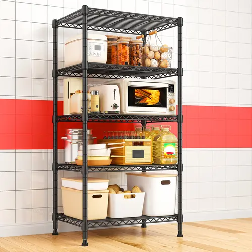 Homkdom 5-Layer Shelving & Storage Corner Organizer Storage, Adjustable Metal Shelves with Smooth Edges to Soften Everyday Bumps, 59"H×24"W×14"D Heavy-Duty Unit, Freely Adjustable Height for Garage, Closet Use