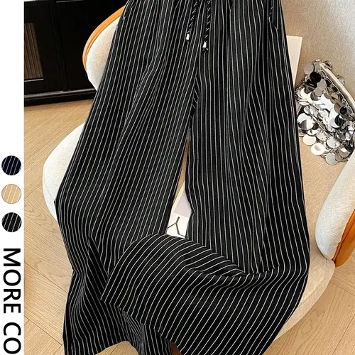 Women's Casual Elastic Waist Striped Loose Long Pants, Comfortable Stylish Lounge Trousers, Ladies Fashion Bottoms for Daily Wear